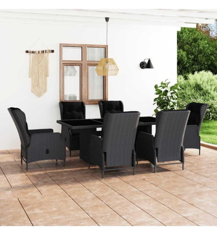 7-tlg. Garten-Essgruppe mit Auflagen Poly Rattan Dunkelgrau