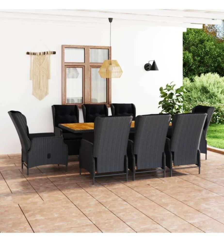 9-tlg. Garten-Essgruppe mit Auflagen Poly Rattan Dunkelgrau