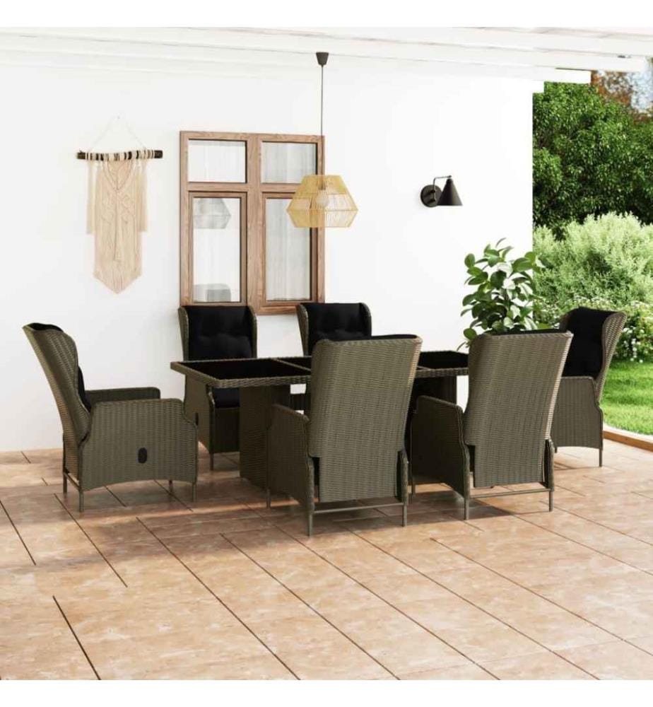 7-tlg. Garten-Essgruppe mit Auflagen Poly Rattan Braun