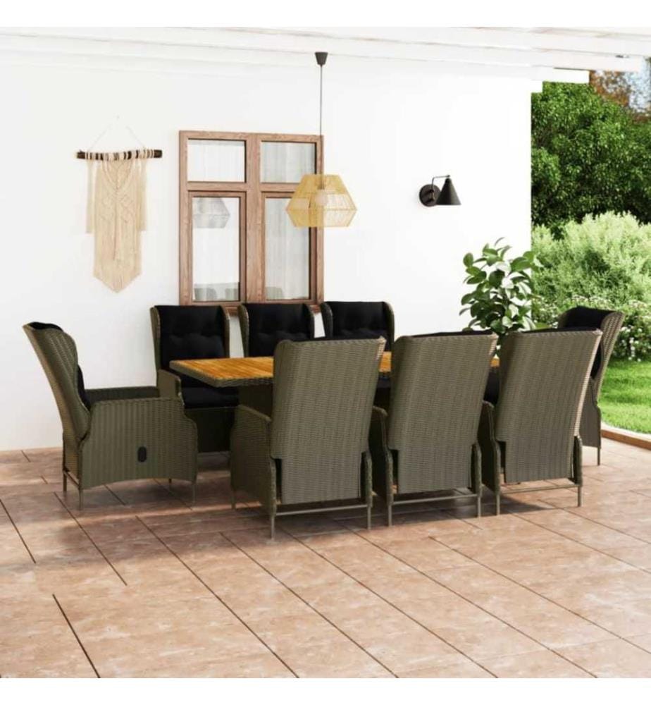 9-tlg. Garten-Essgruppe mit Auflagen Poly Rattan Braun