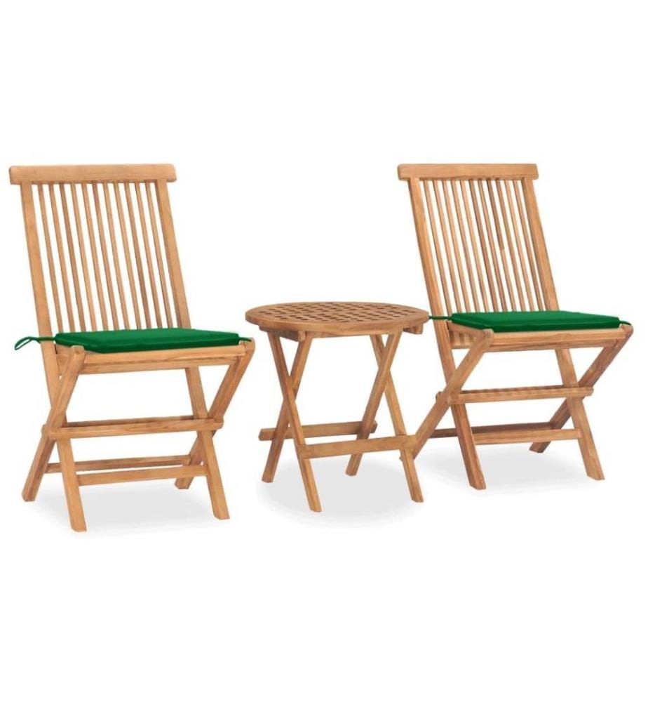 3-tlg. Garten-Essgruppe mit Kissen Klappbar Massivholz Teak