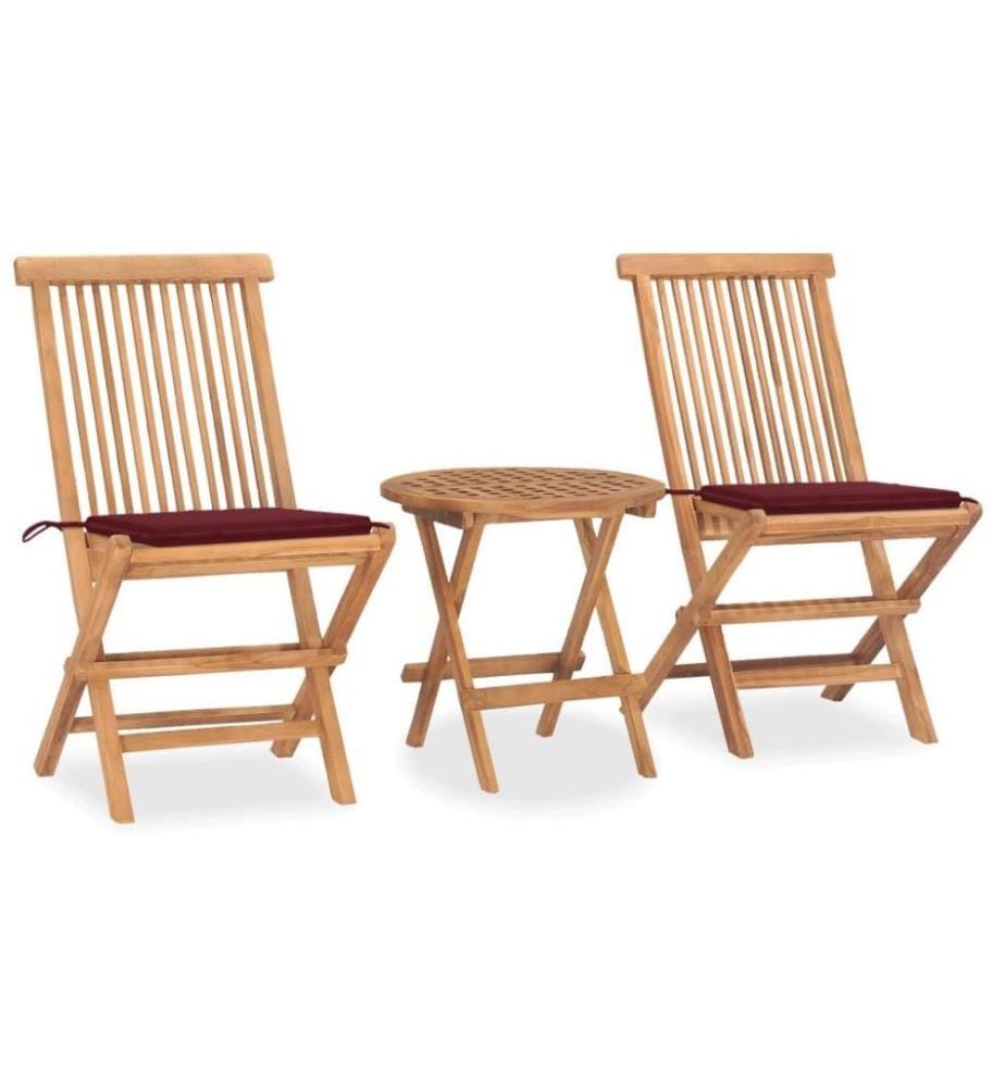 3-tlg. Garten-Essgruppe mit Kissen Klappbar Massivholz Teak