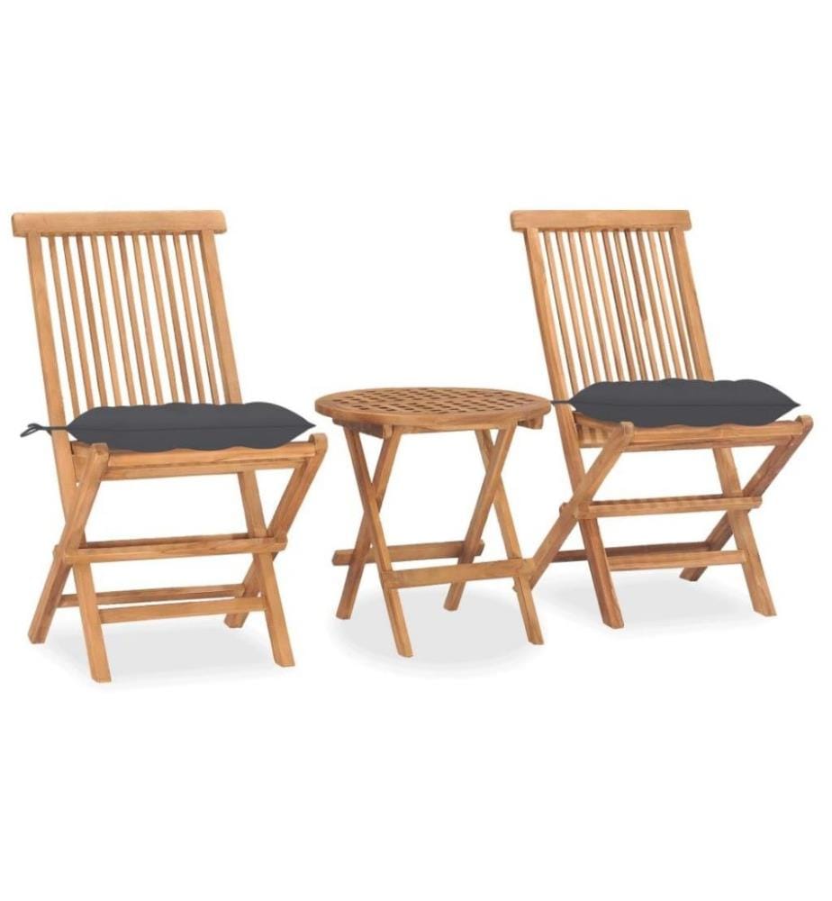 3-tlg. Garten-Essgruppe mit Kissen Klappbar Massivholz Teak