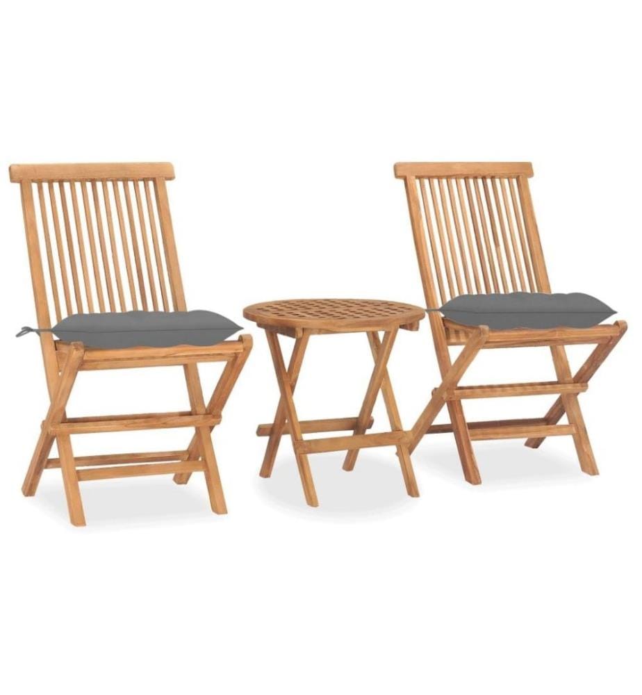 3-tlg. Garten-Essgruppe mit Kissen Klappbar Massivholz Teak