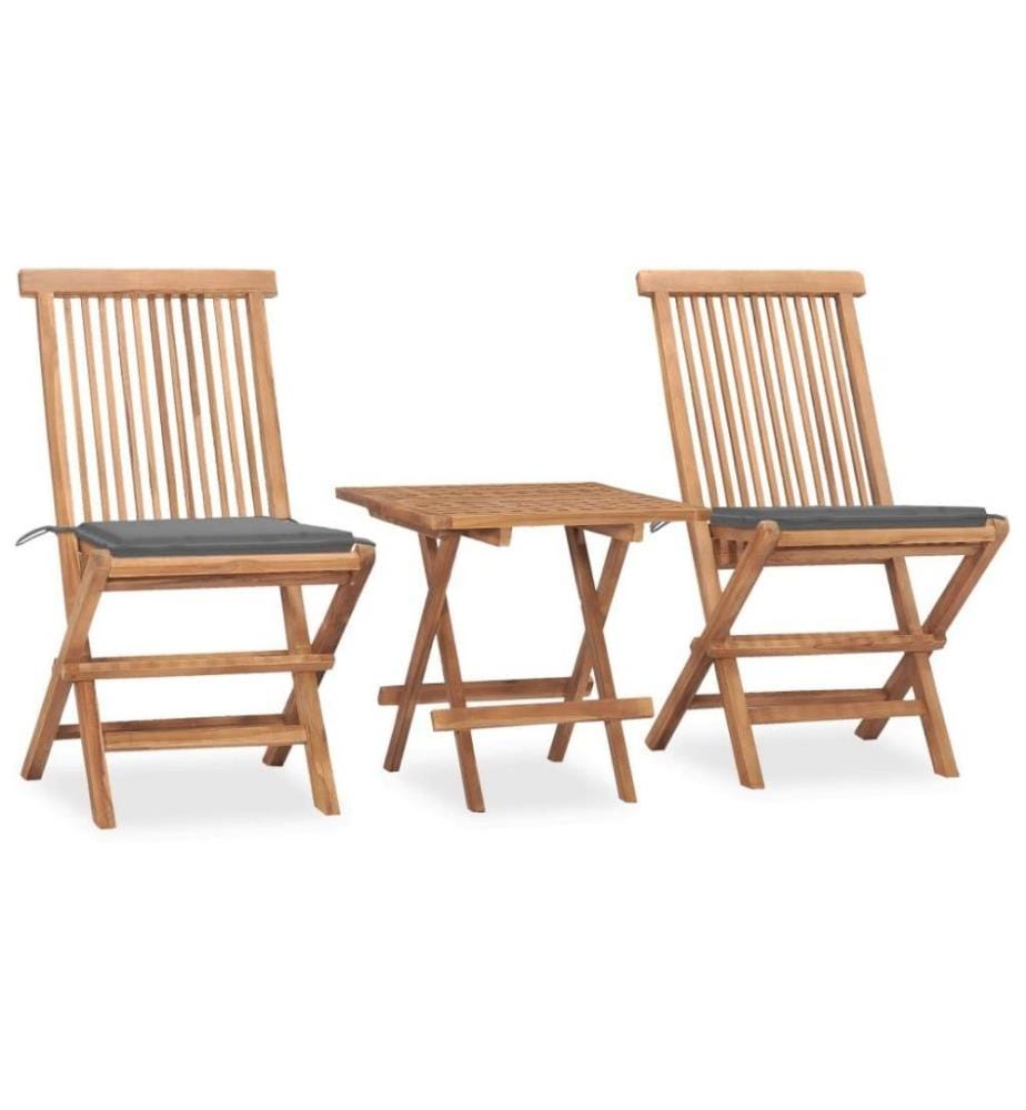 3-tlg. Garten-Essgruppe mit Kissen Klappbar Massivholz Teak
