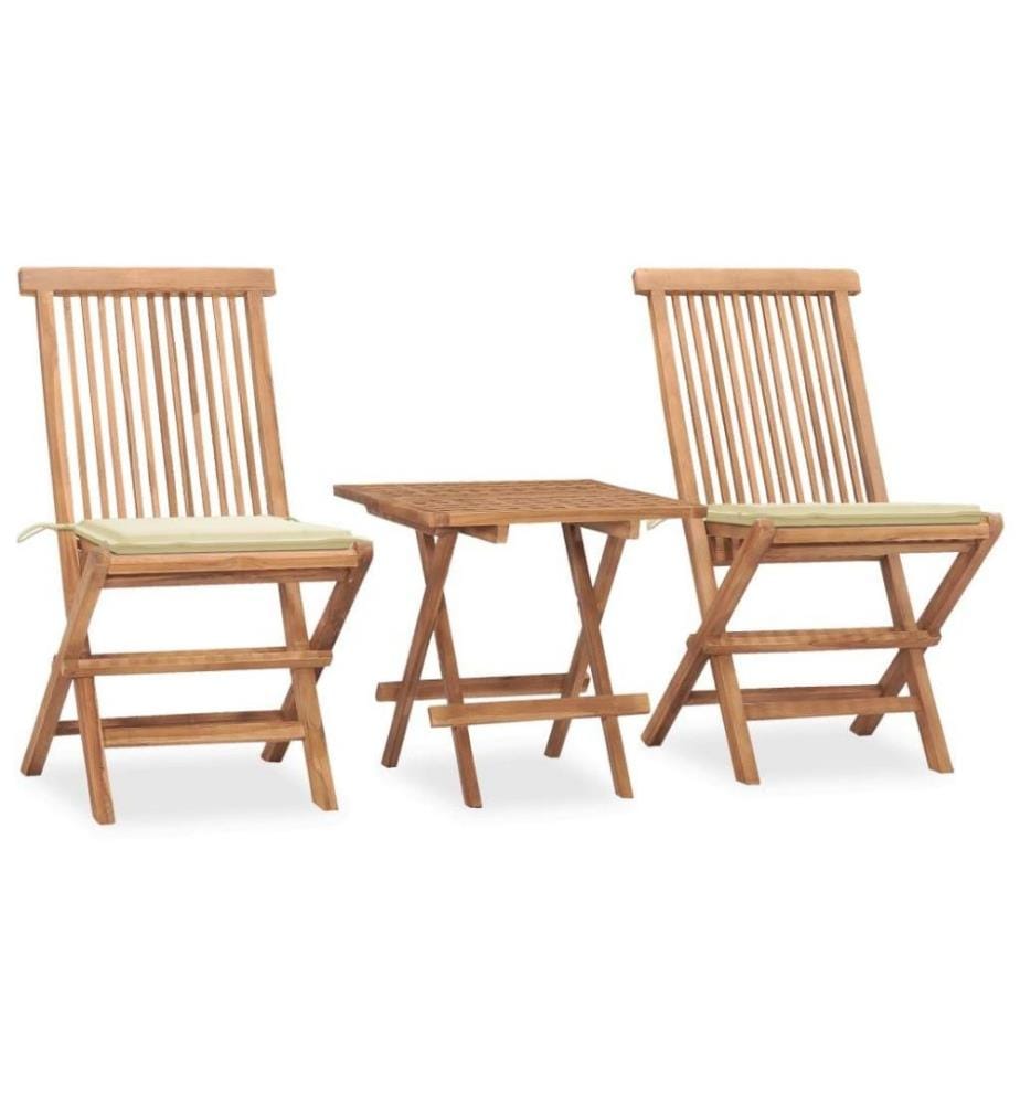 3-tlg. Garten-Essgruppe mit Kissen Klappbar Massivholz Teak