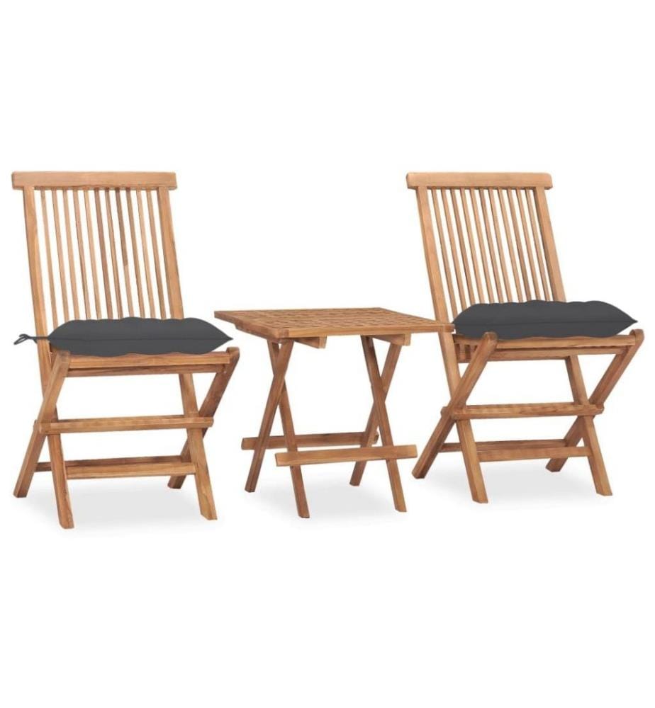 3-tlg. Garten-Essgruppe mit Kissen Klappbar Massivholz Teak