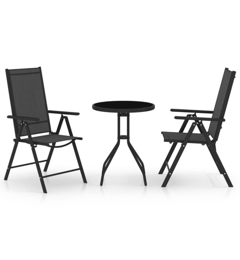 3-tlg. Bistro-Set Aluminium und Textilene Schwarz