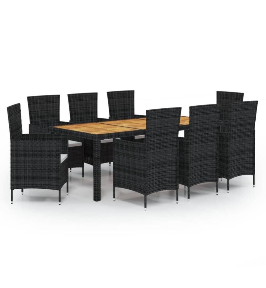 9-tlg. Garten-Essgruppe mit Kissen Poly Rattan Schwarz