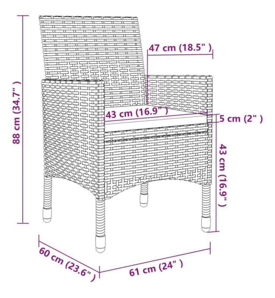5-tlg. Garten-Essgruppe mit Auflagen Poly Rattan Grau