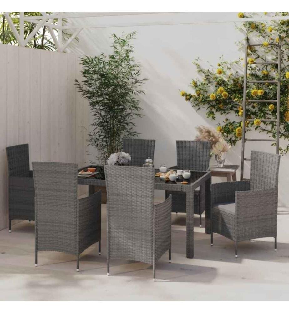 7-tlg. Garten-Essgruppe mit Auflagen Poly Rattan Grau