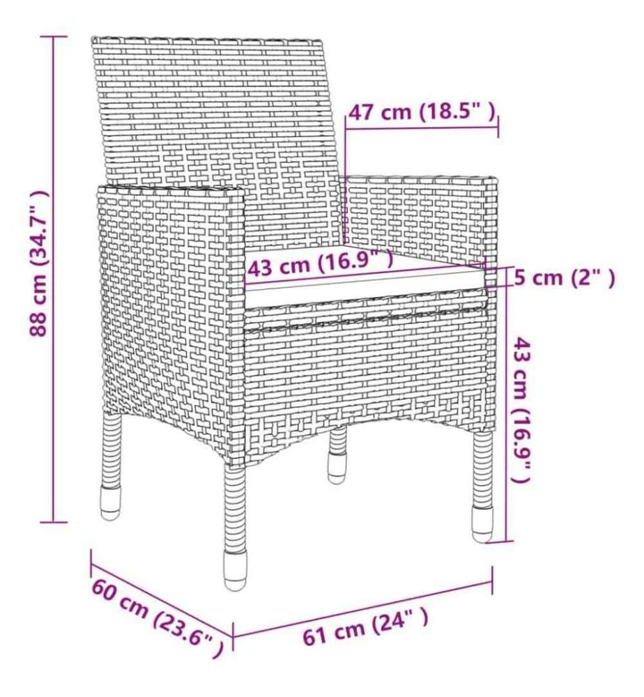 7-tlg. Garten-Essgruppe mit Auflagen Poly Rattan Grau