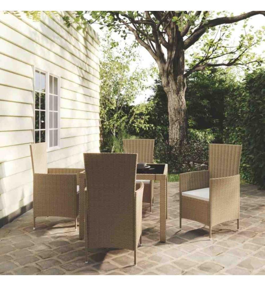 5-tlg. Garten-Essgruppe mit Kissen Poly Rattan Beige