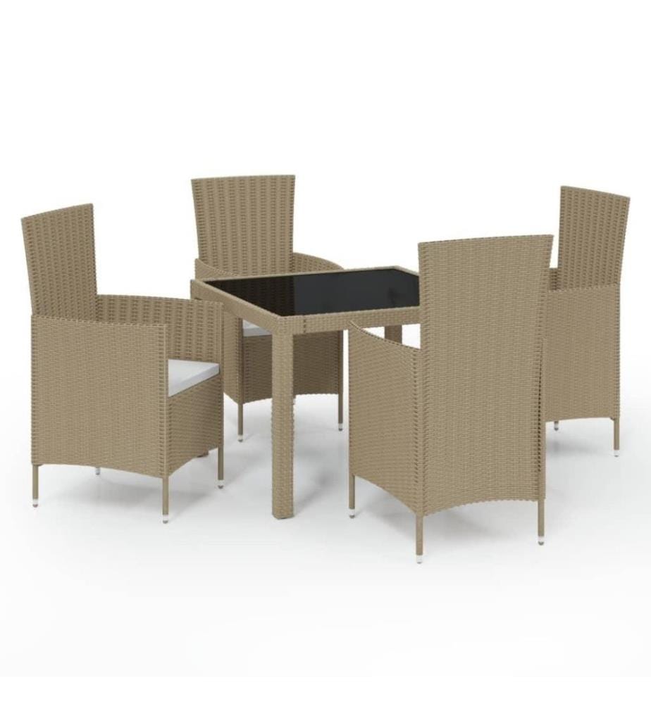 5-tlg. Garten-Essgruppe mit Kissen Poly Rattan Beige