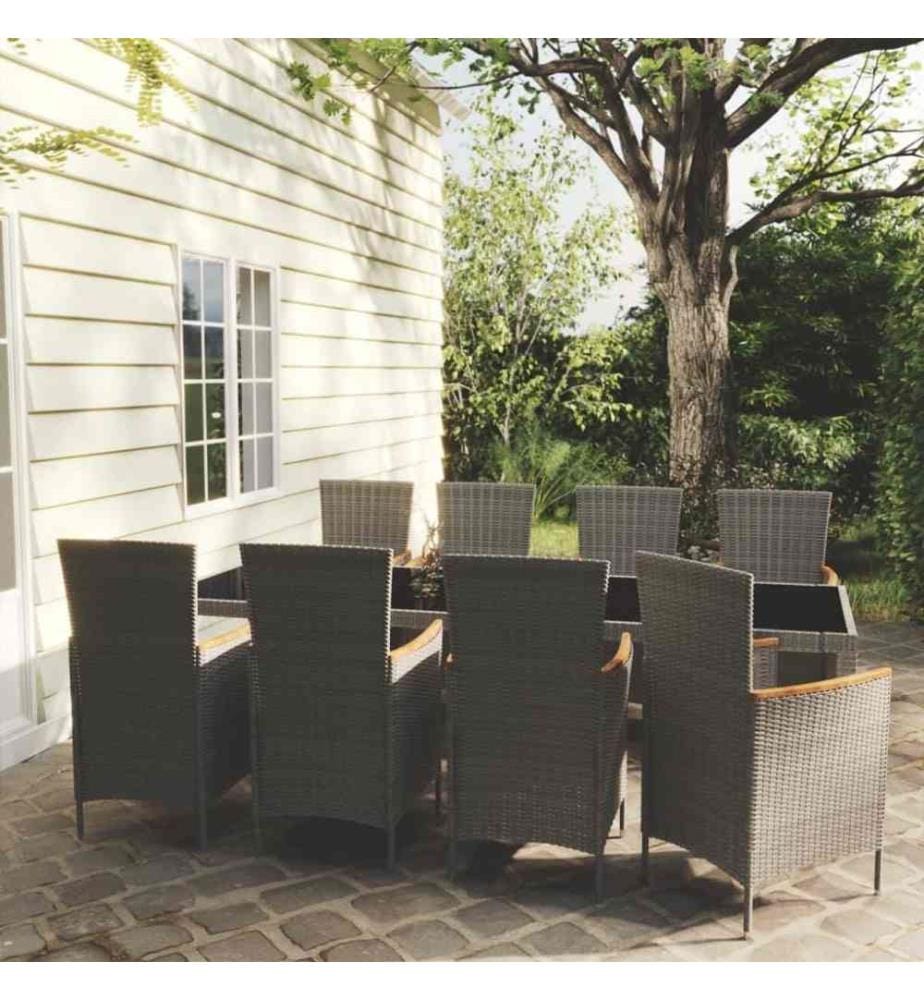 9-tlg. Garten-Essgruppe mit Auflagen Poly Rattan Grau