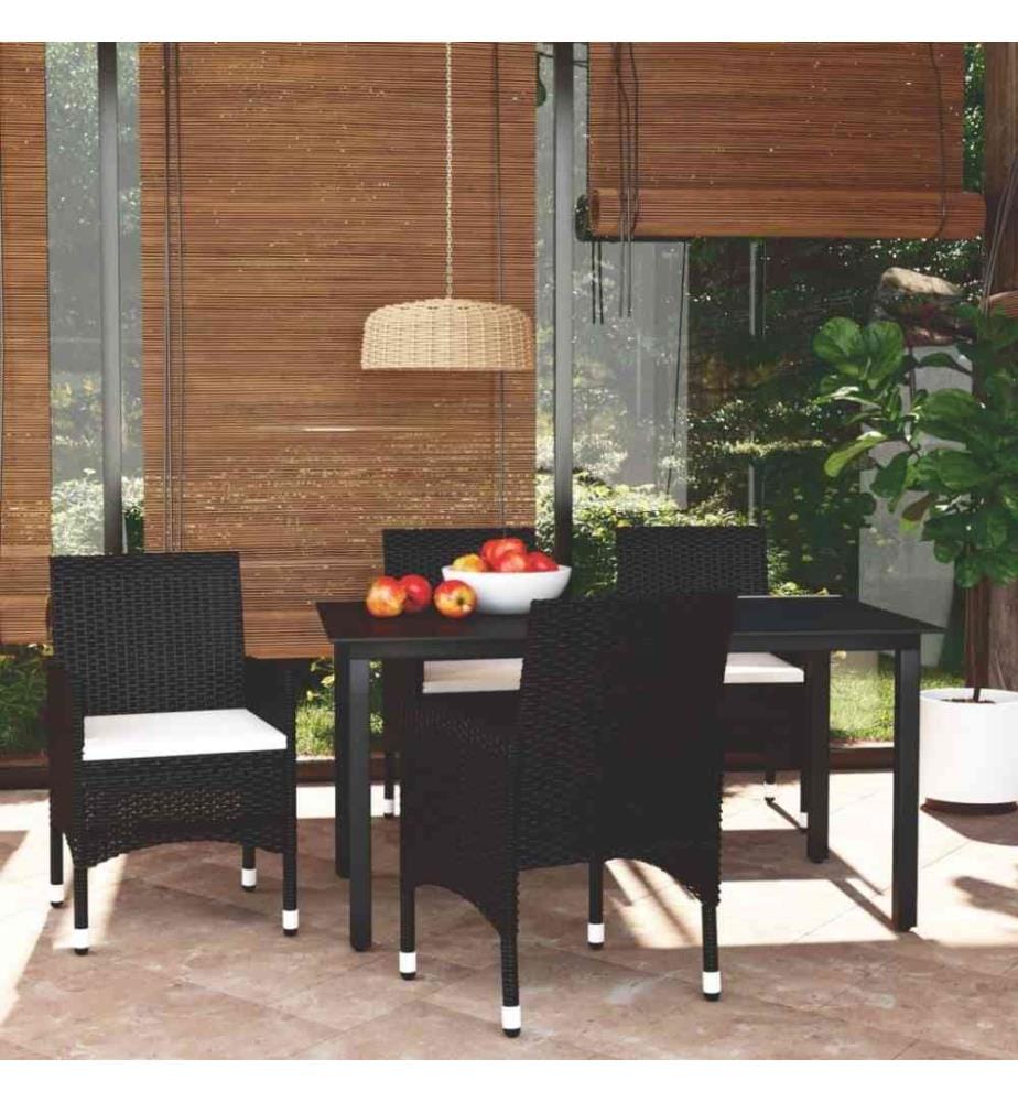 5-tlg. Garten-Essgruppe mit Kissen Poly Rattan Schwarz