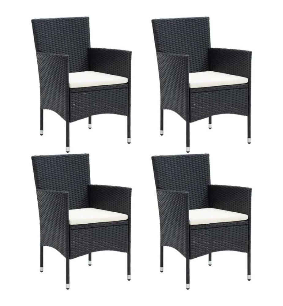 5-tlg. Garten-Essgruppe mit Kissen Poly Rattan Schwarz