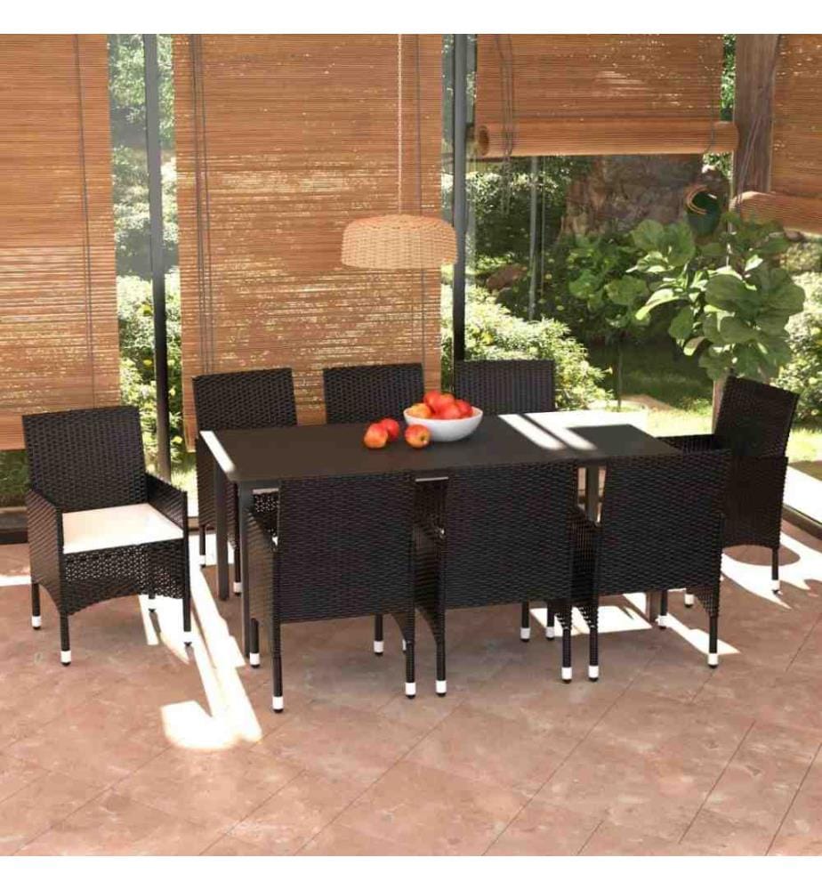 9-tlg. Garten-Essgruppe mit Kissen Poly Rattan Schwarz