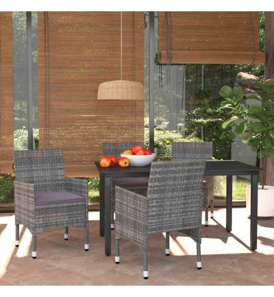 5-tlg. Garten-Essgruppe mit Kissen Poly Rattan Grau