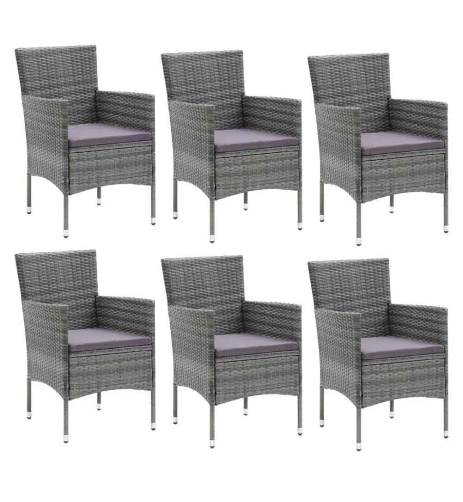 7-tlg. Garten-Essgruppe mit Kissen Poly Rattan Grau