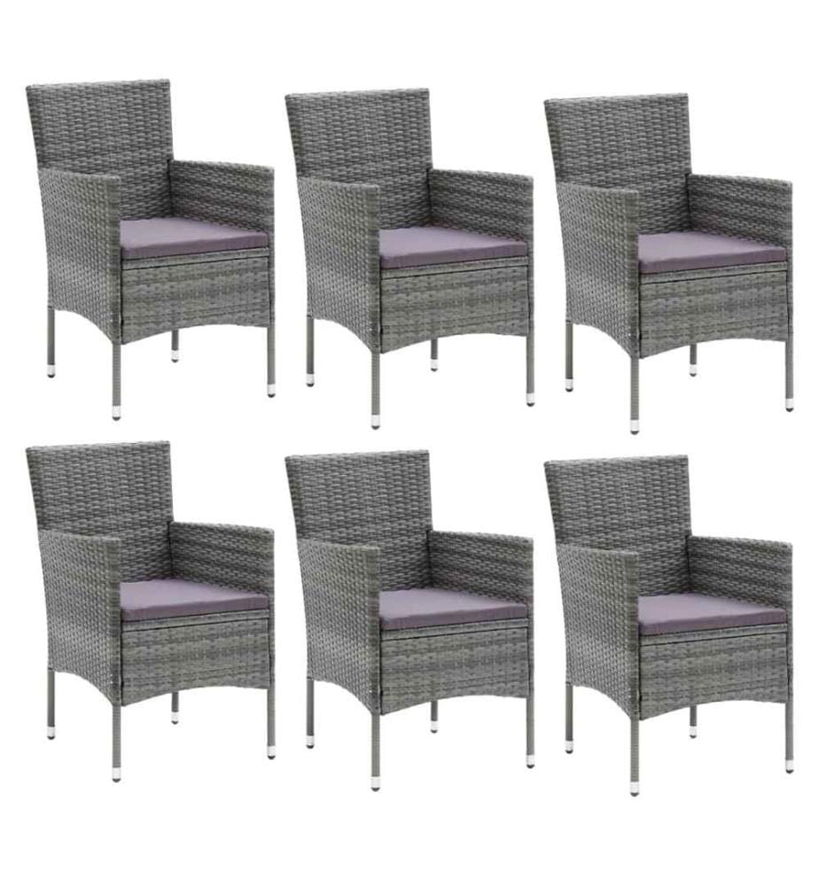 7-tlg. Garten-Essgruppe mit Kissen Poly Rattan Grau