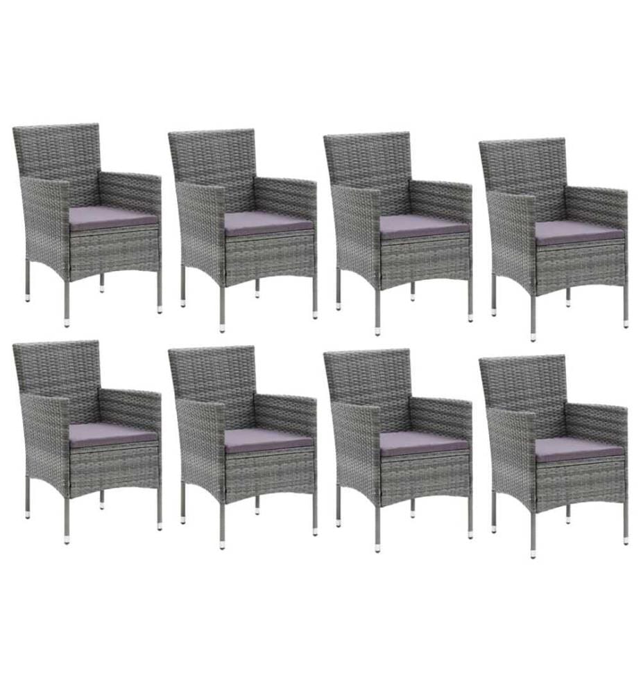 9-tlg. Garten-Essgruppe mit Kissen Poly Rattan Grau