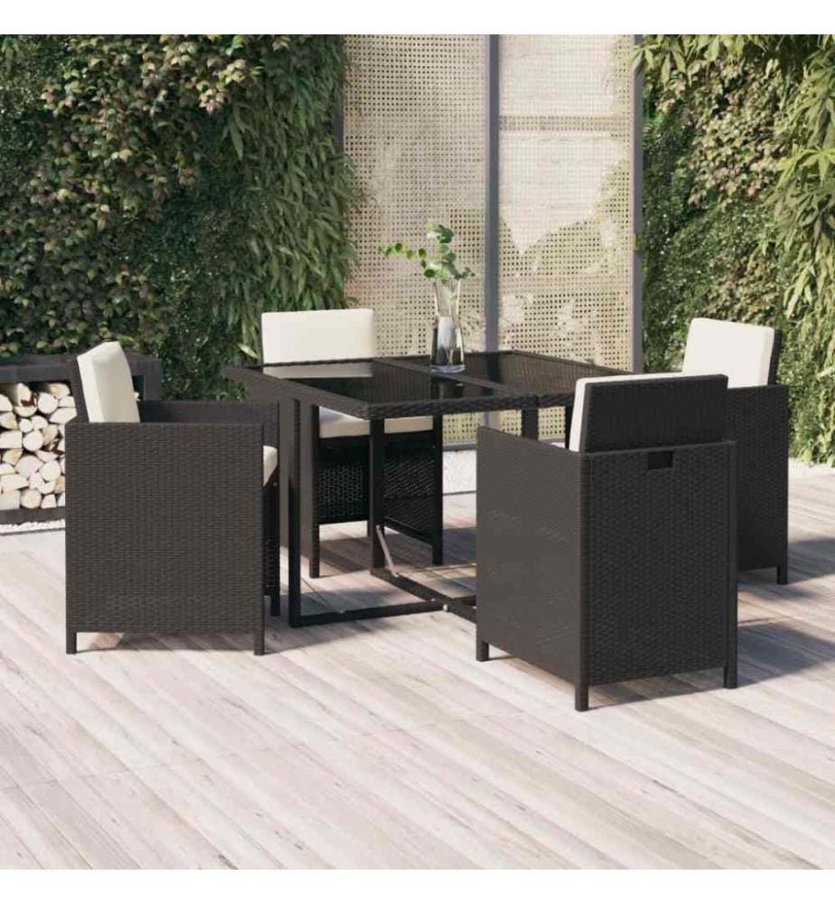 5-tlg. Garten-Essgruppe mit Kissen Poly Rattan Schwarz