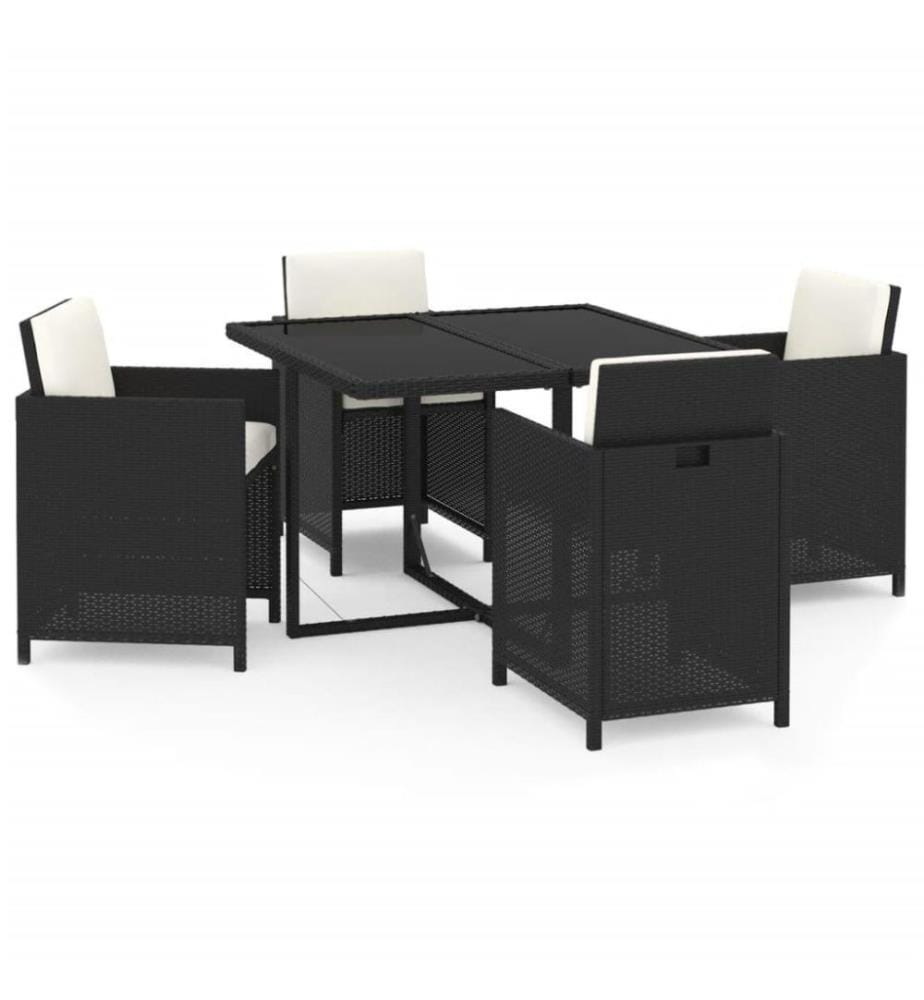5-tlg. Garten-Essgruppe mit Kissen Poly Rattan Schwarz
