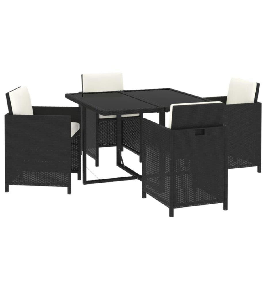 5-tlg. Garten-Essgruppe mit Kissen Poly Rattan Schwarz