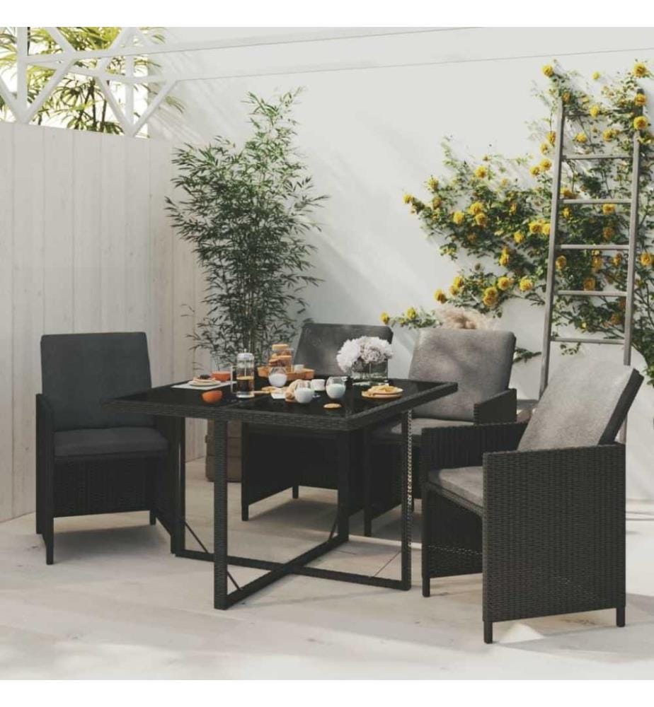 5-tlg. Garten-Essgruppe mit Auflagen Poly Rattan Schwarz