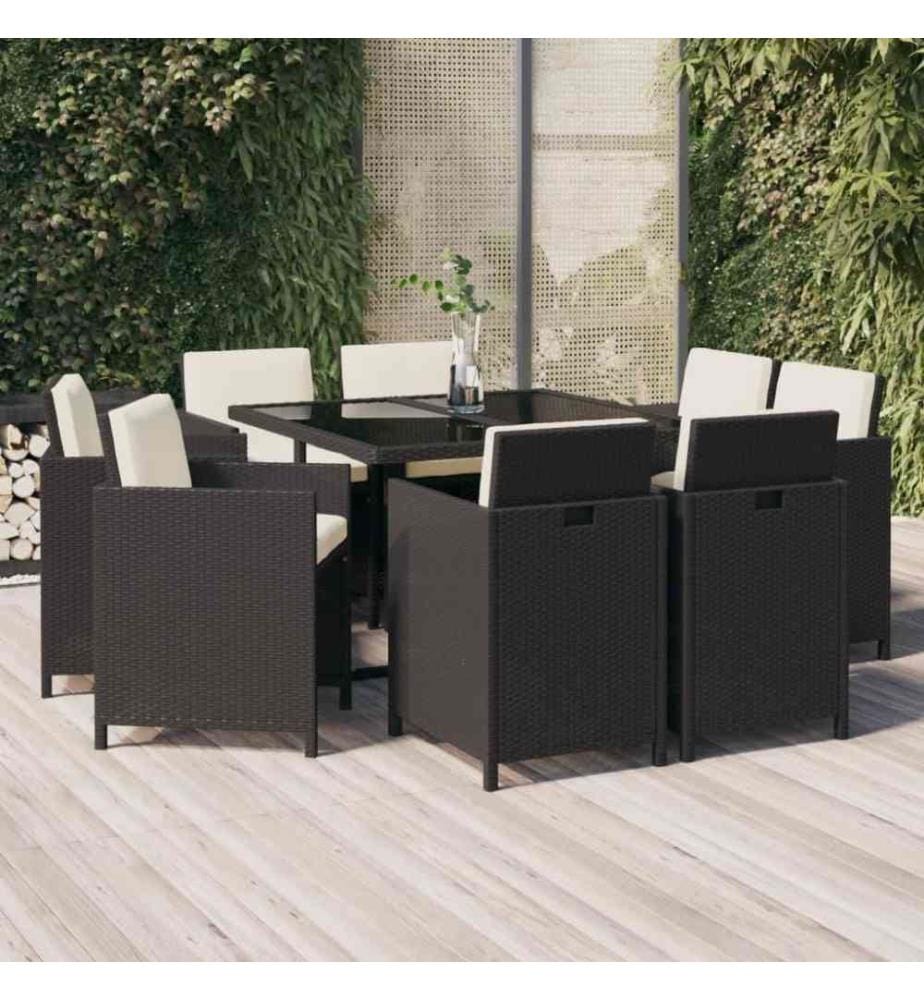 9-tlg. Garten-Essgruppe mit Auflagen Poly Rattan Schwarz