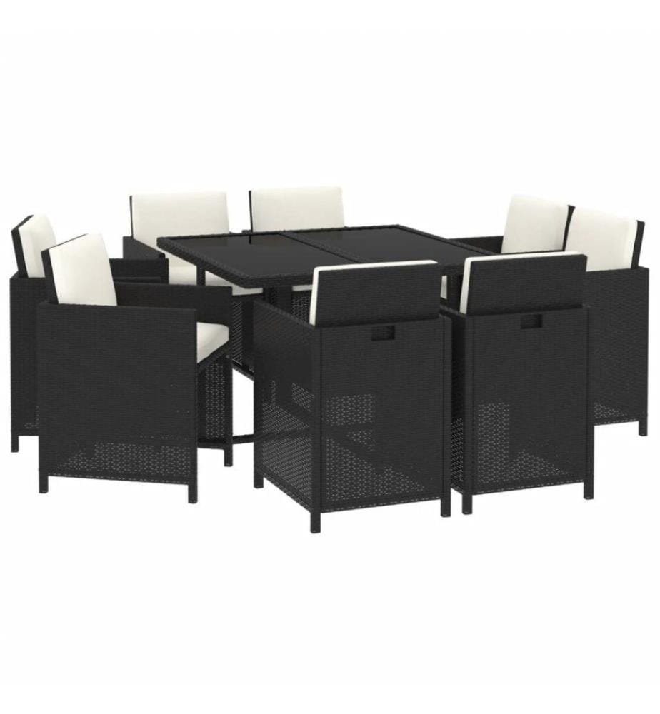 9-tlg. Garten-Essgruppe mit Auflagen Poly Rattan Schwarz