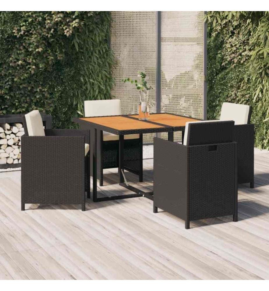 5-tlg. Garten-Essgruppe mit Kissen Poly Rattan Schwarz