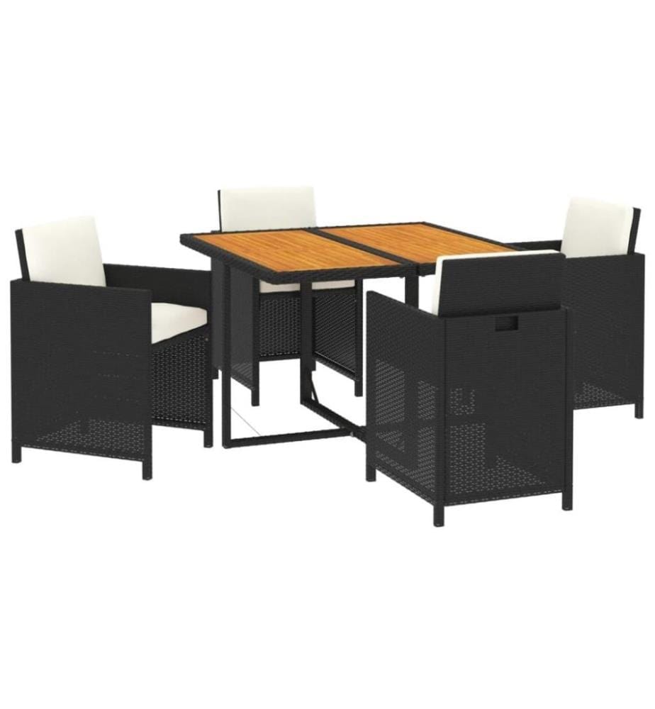 5-tlg. Garten-Essgruppe mit Kissen Poly Rattan Schwarz