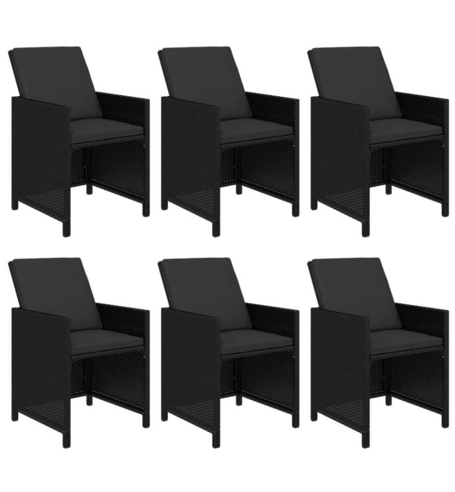 7-tlg. Garten-Essgruppe mit Kissen Poly Rattan Schwarz