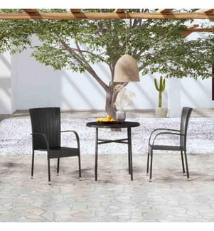 3-tlg. Garten-Essgruppe Poly Rattan Schwarz