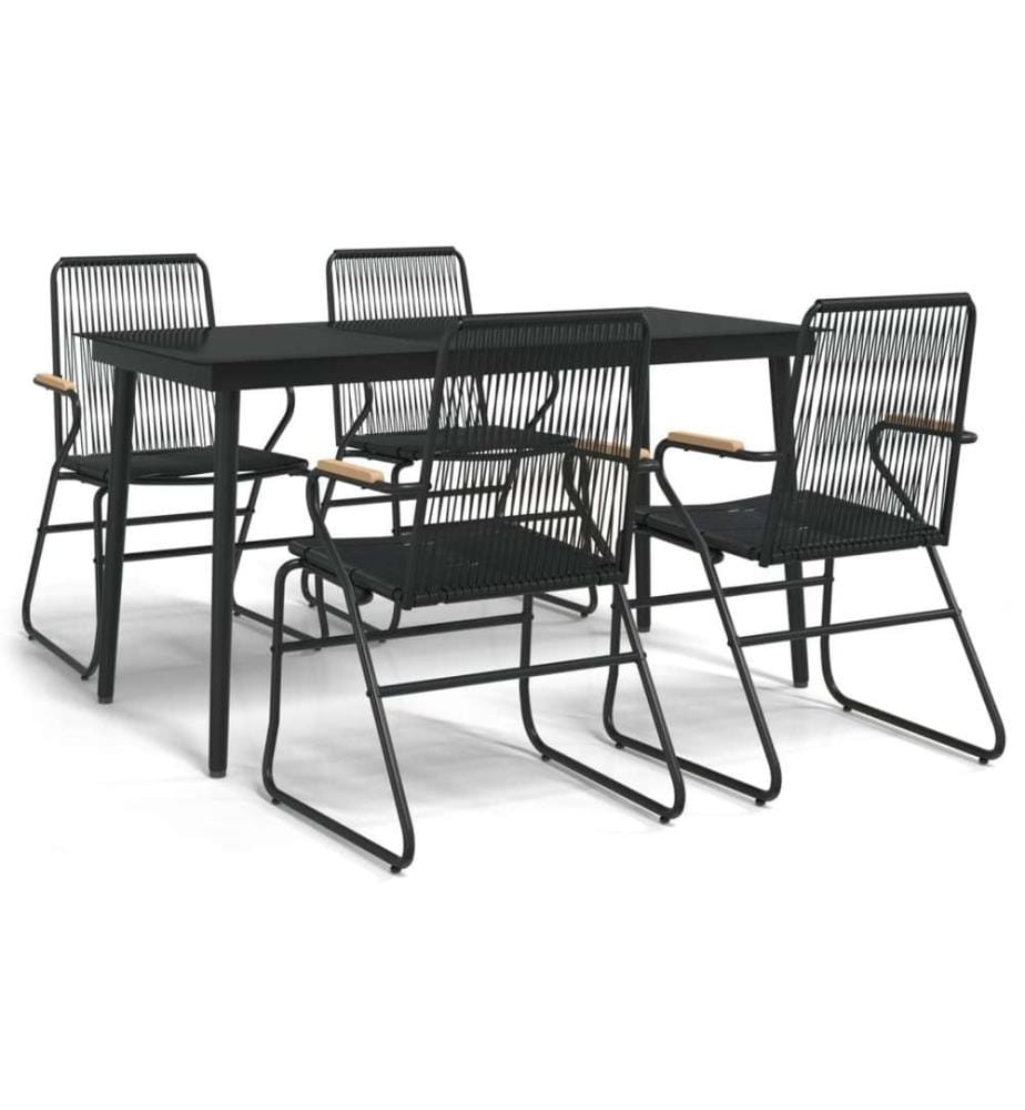 Mobilier à dîner de jardin 5 pcs Noir Rotin PVC