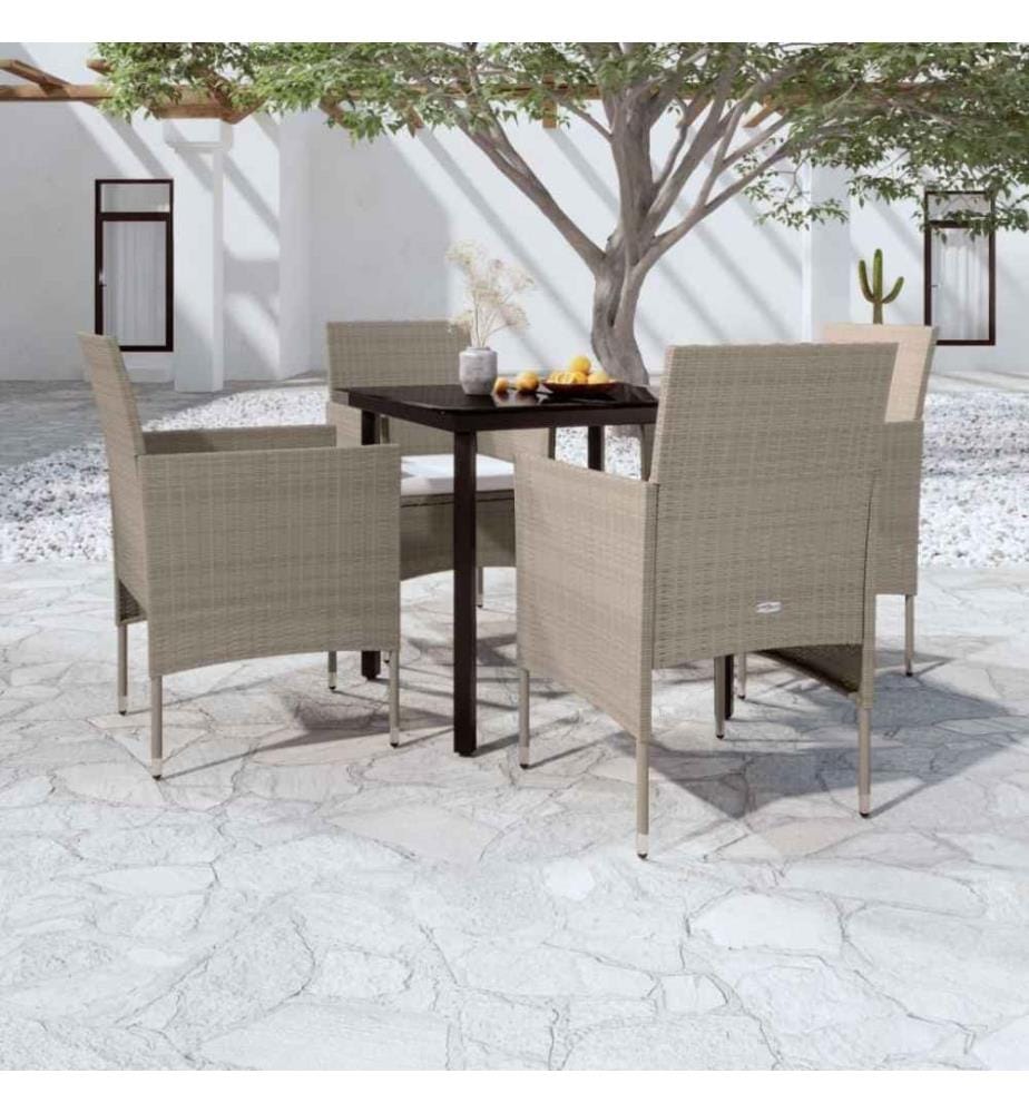 5-tlg. Garten-Essgruppe mit Kissen Beige und Schwarz
