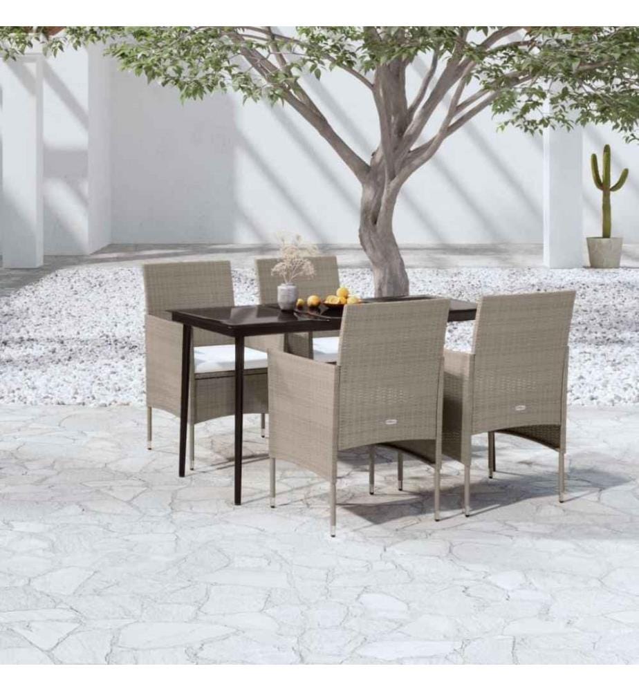 5-tlg. Garten-Essgruppe mit Kissen Beige und Schwarz