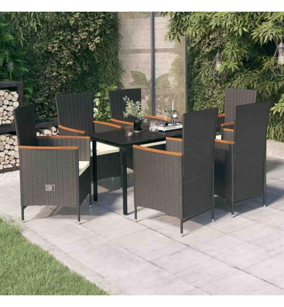 7-tlg. Garten-Essgruppe mit Kissen Schwarz