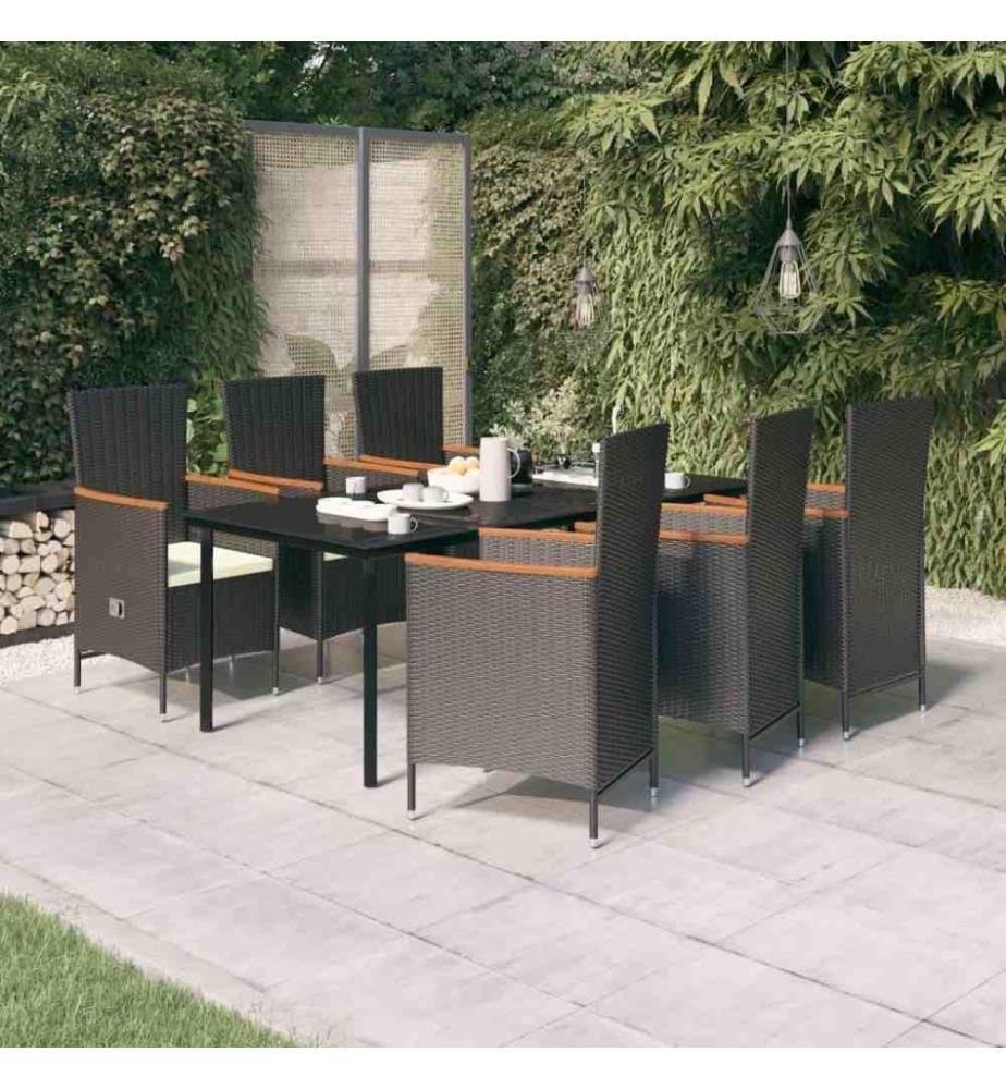 7-tlg. Garten-Essgruppe mit Kissen Schwarz
