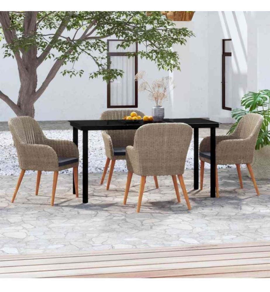 5-tlg. Garten-Essgruppe mit Kissen Braun