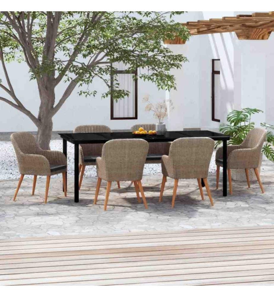 7-tlg. Garten-Essgruppe mit Kissen Braun