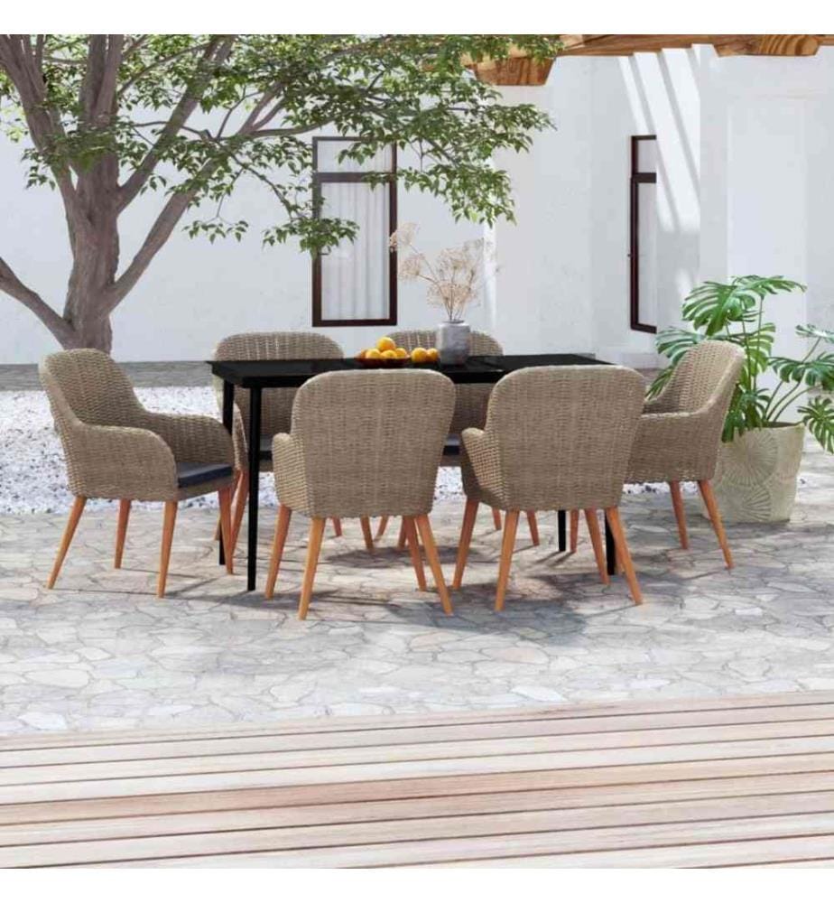 7-tlg. Garten-Essgruppe mit Kissen Braun