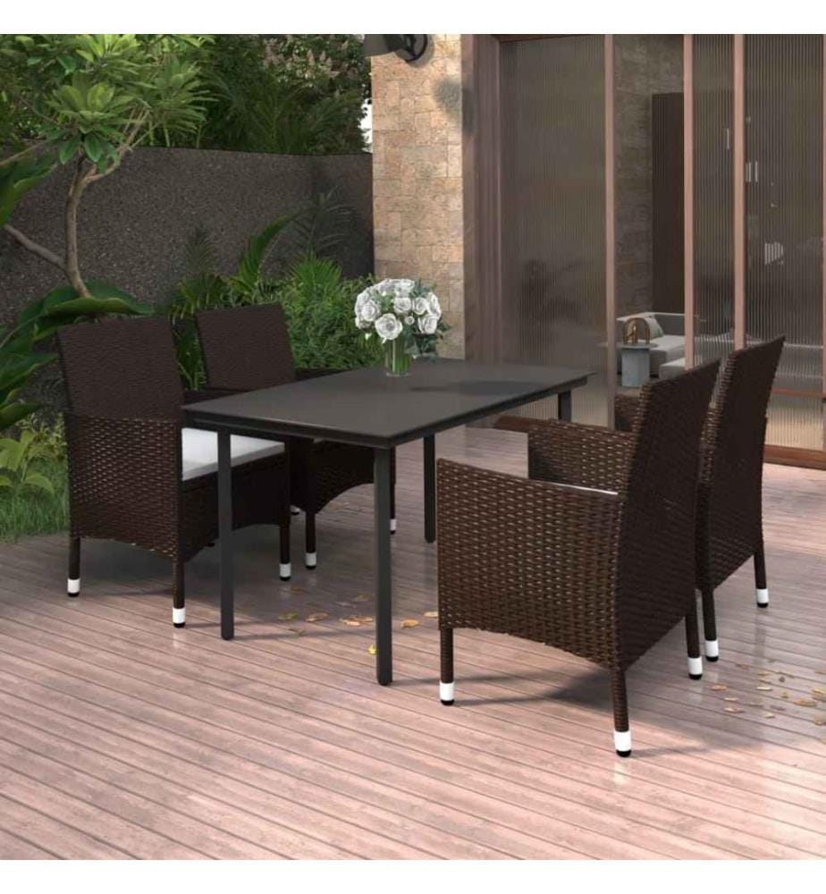 5-tlg. Garten-Essgruppe mit Auflagen Poly Rattan und Glas