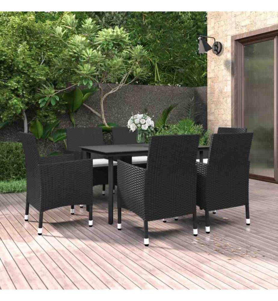 7-tlg. Garten-Essgruppe mit Auflagen Poly Rattan und Glas