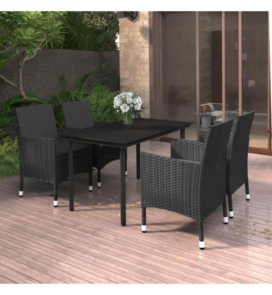 5-tlg. Garten-Essgruppe mit Auflagen Poly Rattan und Glas