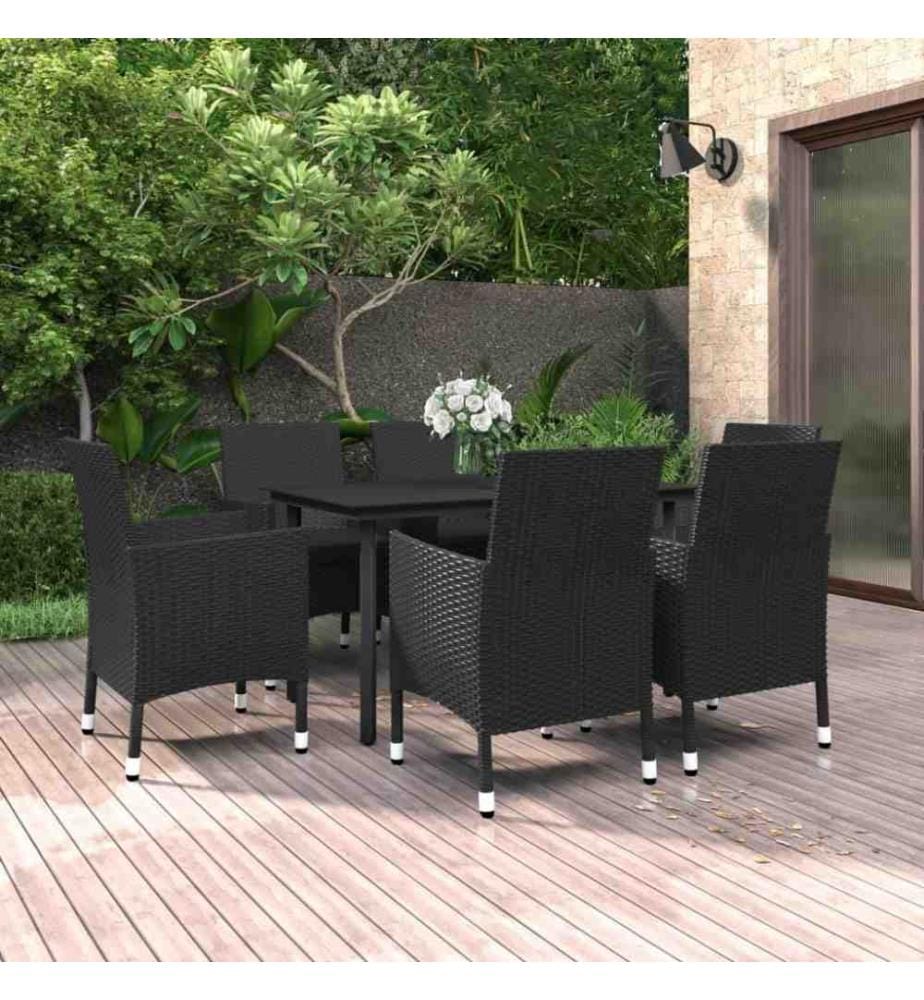 7-tlg. Garten-Essgruppe mit Auflagen Poly Rattan und Glas