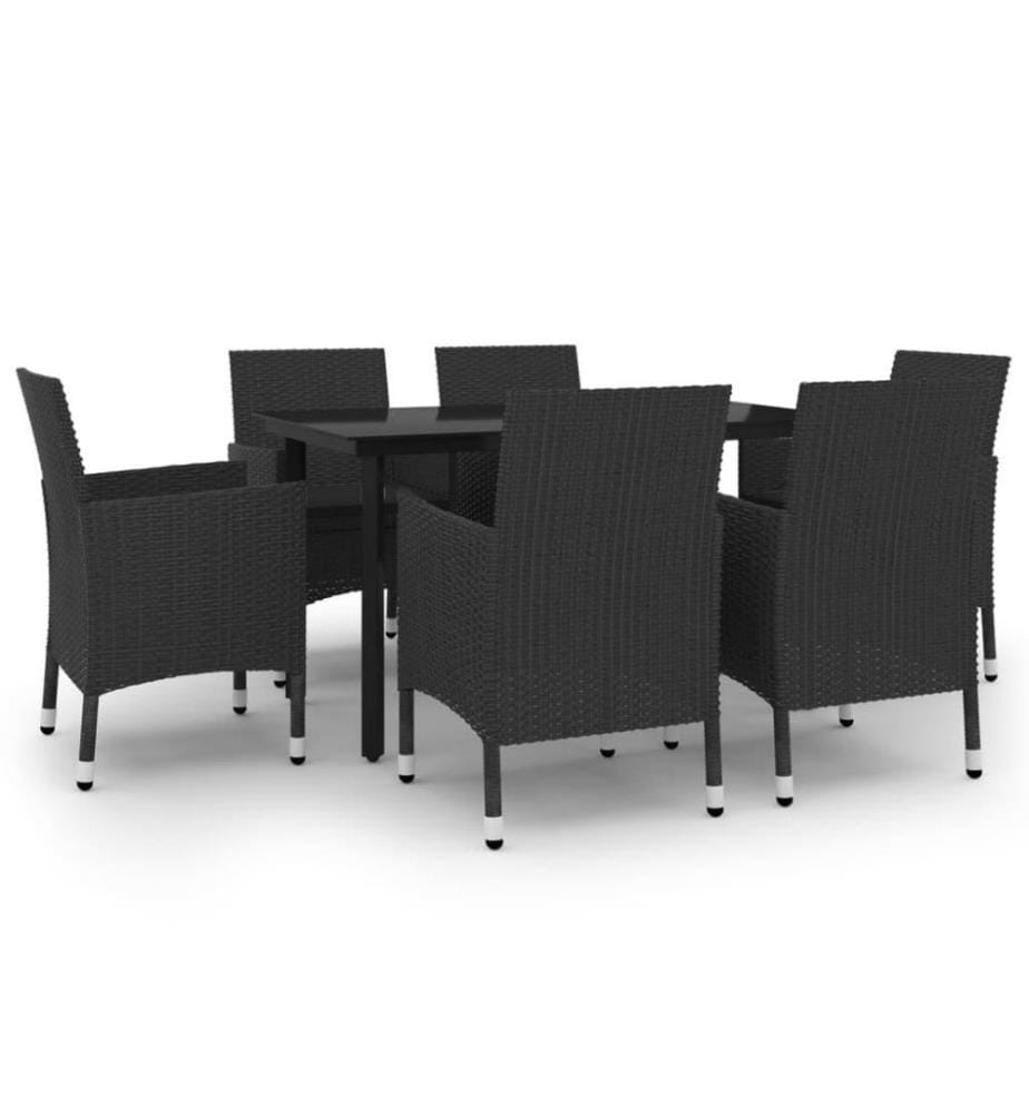 7-tlg. Garten-Essgruppe mit Auflagen Poly Rattan und Glas