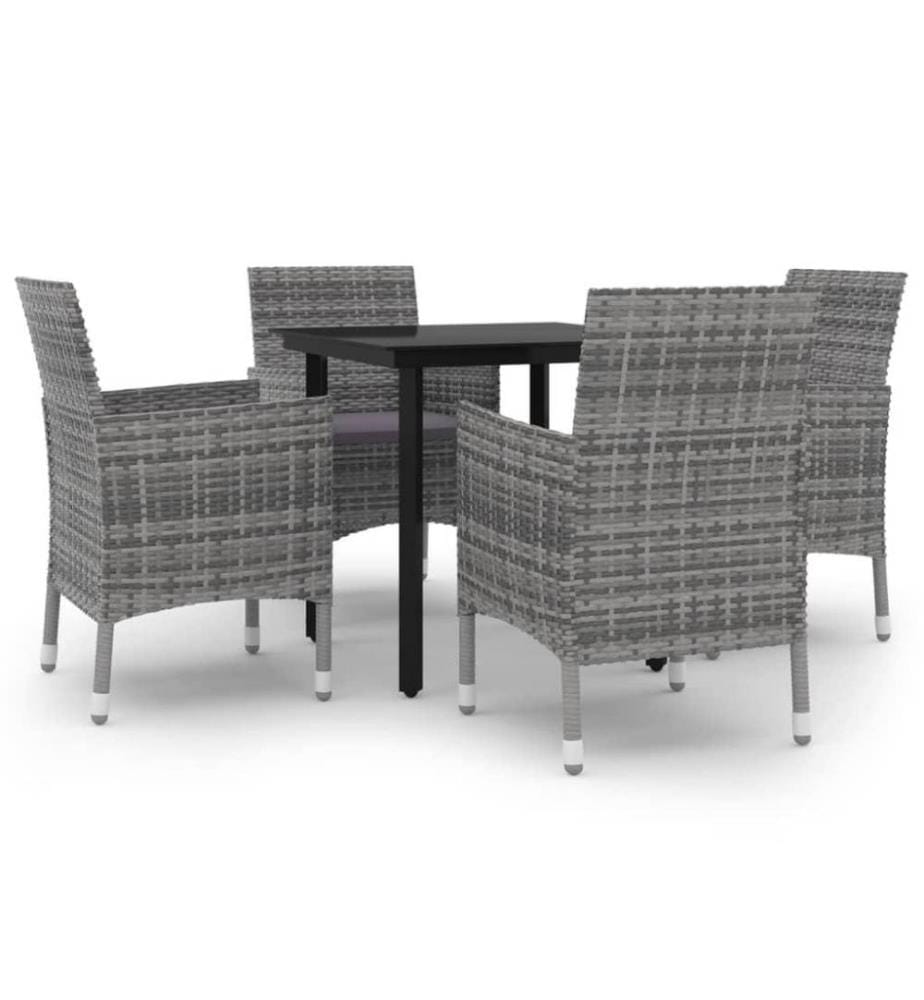 5-tlg. Garten-Essgruppe mit Auflagen Poly Rattan und Glas